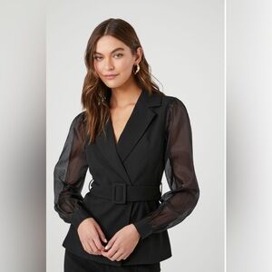 Forever21 Black Sheer Belted Blazer